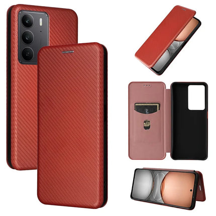 For Realme C75 Case Carbon Fiber Texture Drop-Proof PU Leather Phone Cover