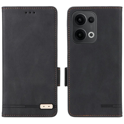 For Oppo Reno13 Pro 5G Case Leather Wallet Flip Phone Cover with Hardware Decor - Black