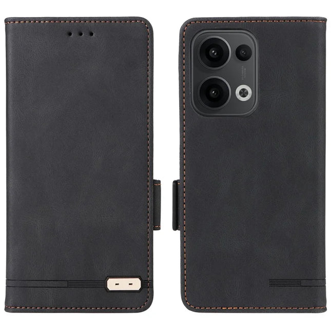 For Oppo Reno13 Pro 5G Case Leather Wallet Flip Phone Cover with Hardware Decor - Black