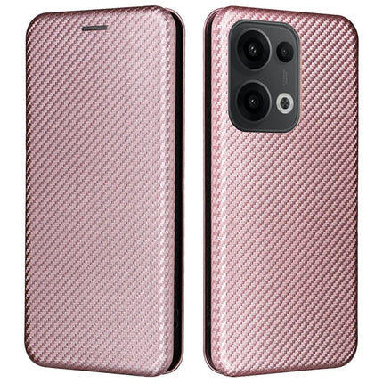 For Oppo Reno13 5G (Global) Case Carbon Fiber Texture Drop-Proof PU Leather Phone Cover - Rose Gold
