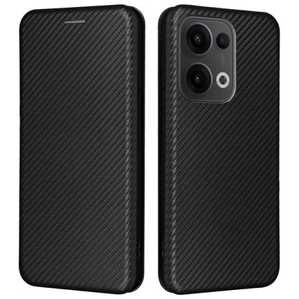 For Oppo Reno13 5G (Global) Case Carbon Fiber Texture Drop-Proof PU Leather Phone Cover - Black