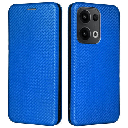 For Oppo Reno13 5G (Global) Case Carbon Fiber Texture Drop-Proof PU Leather Phone Cover - Blue