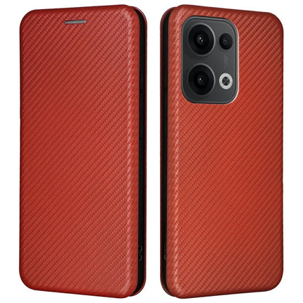 For Oppo Reno13 5G (Global) Case Carbon Fiber Texture Drop-Proof PU Leather Phone Cover - Brown