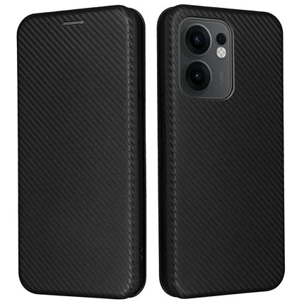 For Oppo Reno13 F 5G Case Carbon Fiber Texture Drop-Proof PU Leather Phone Cover - Black