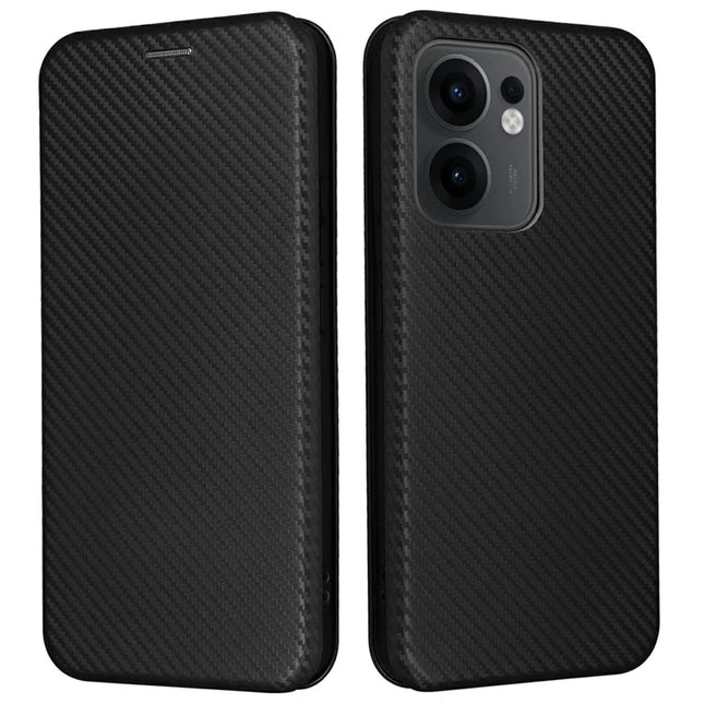 For Oppo Reno13 F 5G Case Carbon Fiber Texture Drop-Proof PU Leather Phone Cover - Black