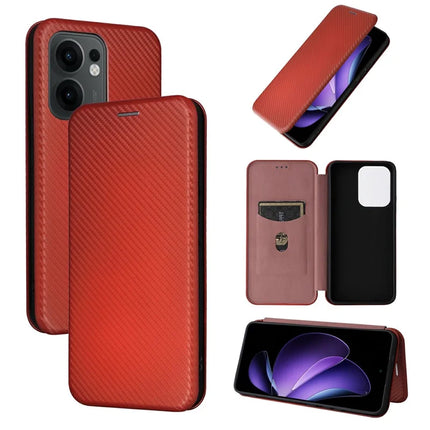 For Oppo Reno13 F 5G Case Carbon Fiber Texture Drop-Proof PU Leather Phone Cover