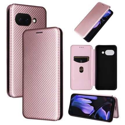 For Google Pixel 9a Case Carbon Fiber Texture Drop-Proof PU Leather Phone Cover