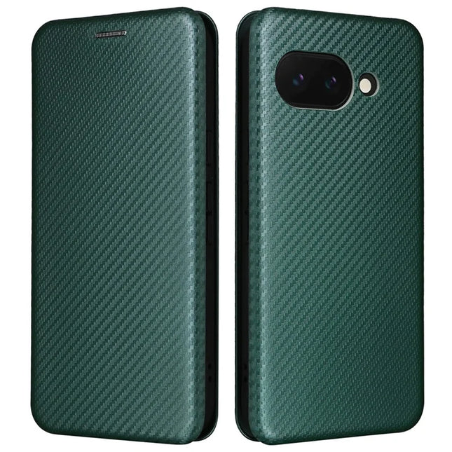For Google Pixel 9a Case Carbon Fiber Texture Drop-Proof PU Leather Phone Cover - Green