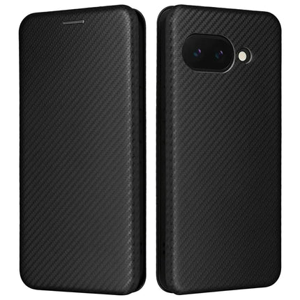 For Google Pixel 9a Case Carbon Fiber Texture Drop-Proof PU Leather Phone Cover - Black