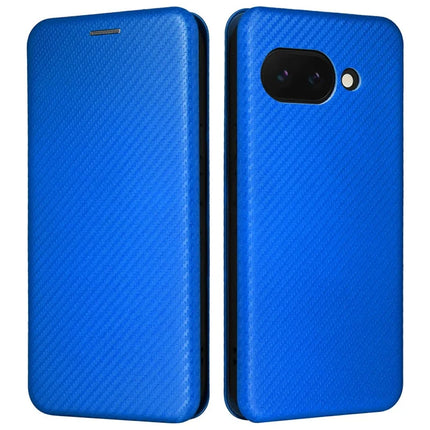 For Google Pixel 9a Case Carbon Fiber Texture Drop-Proof PU Leather Phone Cover - Blue