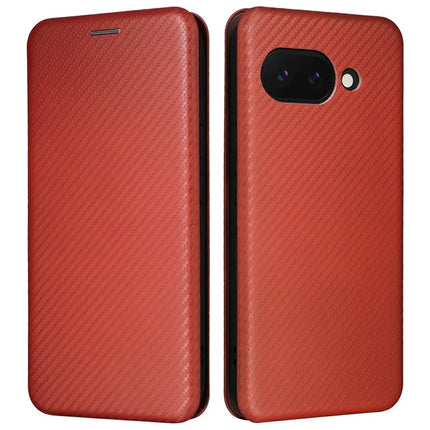 For Google Pixel 9a Case Carbon Fiber Texture Drop-Proof PU Leather Phone Cover - Brown