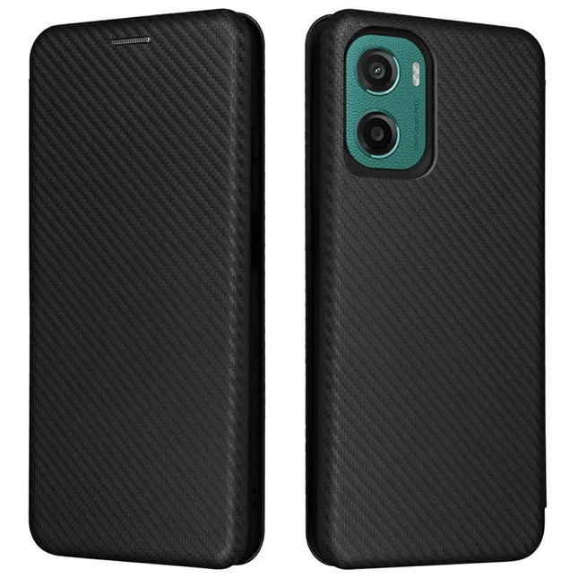 For Motorola Moto G05 4G / E15 4G Case Carbon Fiber Texture Drop-Proof PU Leather Phone Cover - Black
