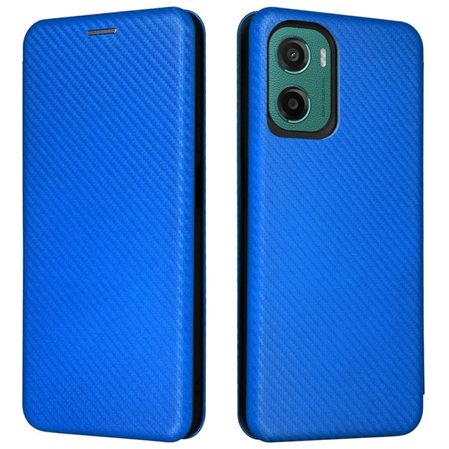 For Motorola Moto G05 4G / E15 4G Case Carbon Fiber Texture Drop-Proof PU Leather Phone Cover - Blue
