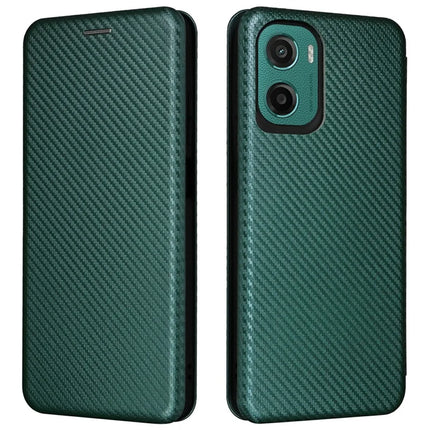 For Motorola Moto G05 4G / E15 4G Case Carbon Fiber Texture Drop-Proof PU Leather Phone Cover - Green