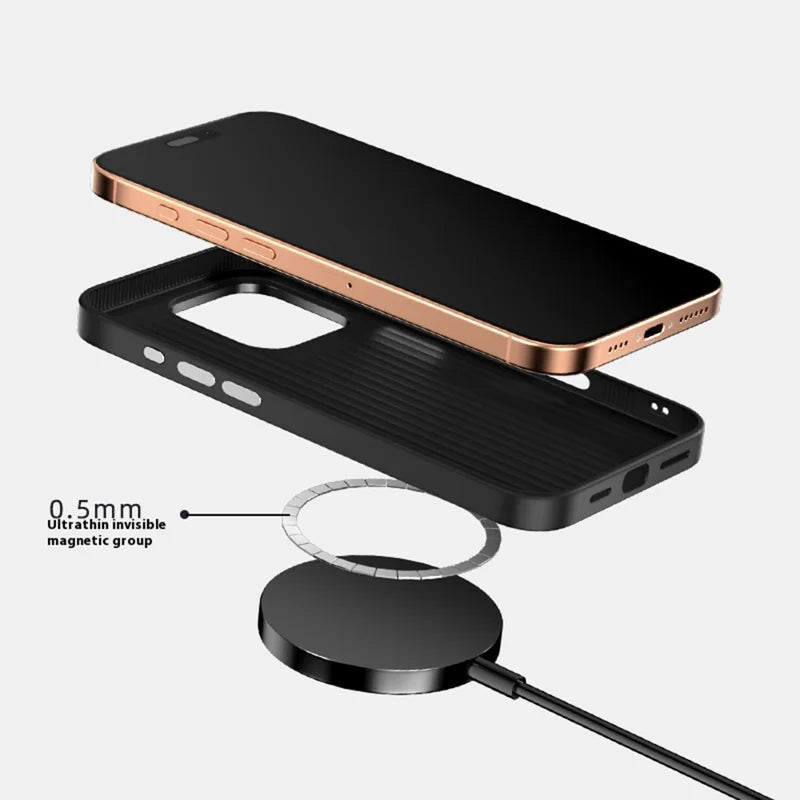 ShopCaseCart Premium Durable iPhone 16 Pro Max Protective cover Compatible with MagSafe Micro-Embossing PC TPU Aluminum Alloy Leather Phone Guard