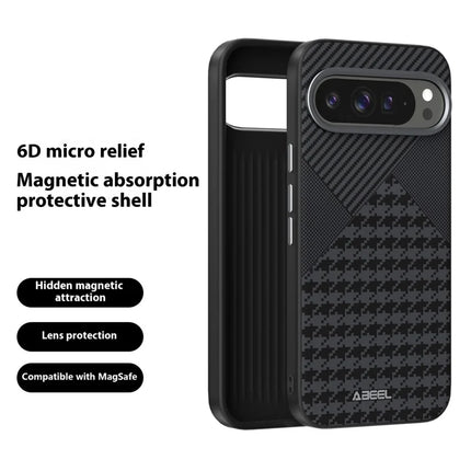 ABEEL For Google Pixel 9 Pro / Pixel 9 Case Compatible with MagSafe Micro-Embossing PC TPU Aluminum Alloy Leather Phone Cover