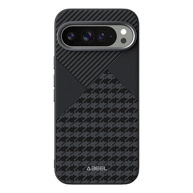 ABEEL For Google Pixel 9 Pro XL Case Compatible with MagSafe Micro-Embossing PC TPU Aluminum Alloy Leather Phone Cover
