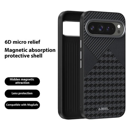 ABEEL For Google Pixel 9 Pro XL Case Compatible with MagSafe Micro-Embossing PC TPU Aluminum Alloy Leather Phone Cover