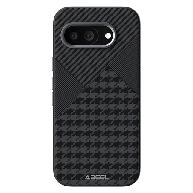 ABEEL For Google Pixel 9a Case Compatible with MagSafe Micro-Embossing PC TPU Aluminum Alloy Leather Phone Cover