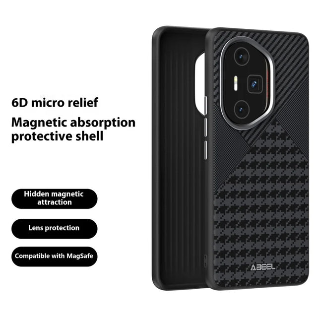 ABEEL For Honor 300 Ultra Case Compatible with MagSafe Micro-Embossing PC TPU Aluminum Alloy Leather Phone Cover