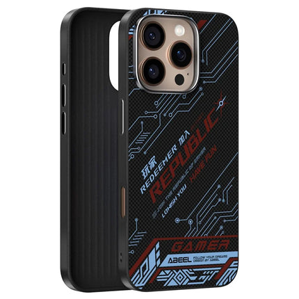 ABEEL For iPhone 16 Pro Case Compatible with MagSafe Printed PC TPU Aluminum Alloy Leather Phone Cover