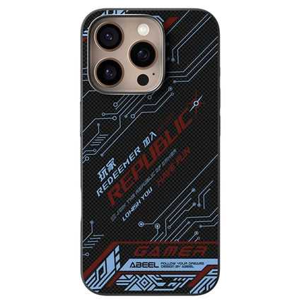 ABEEL For iPhone 16 Pro Max Case Compatible with MagSafe Printed PC TPU Aluminum Alloy Leather Phone Cover - Outstanding No. 4