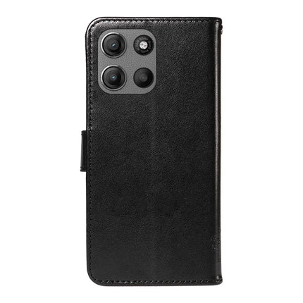 For Motorola Moto G15 4G Leather Phone Case Cat Tree Pattern Design Wallet Cover Stand -  Black