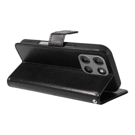 For Motorola Moto G15 4G Leather Phone Case Cat Tree Pattern Design Wallet Cover Stand -  Black