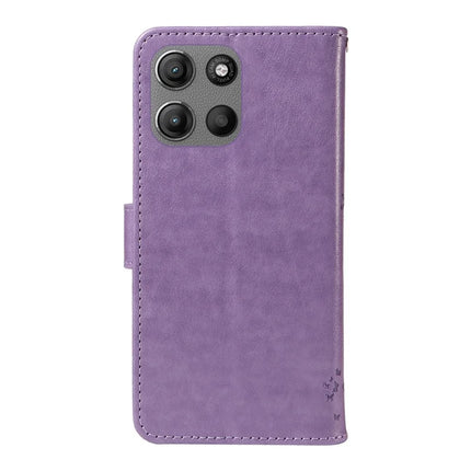 For Motorola Moto G15 4G Leather Phone Case Cat Tree Pattern Design Wallet Cover Stand -  Light Purple