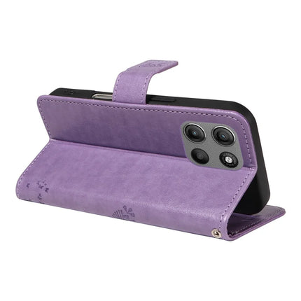For Motorola Moto G15 4G Leather Phone Case Cat Tree Pattern Design Wallet Cover Stand -  Light Purple