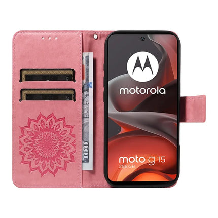 For Motorola Moto G15 4G Leather Wallet Case Sunflower Imprinted Phone Cover