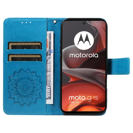 For Motorola Moto G15 4G Leather Wallet Case Sunflower Imprinted Phone Cover