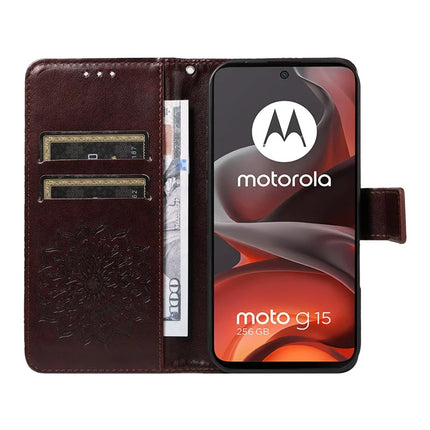 For Motorola Moto G15 4G Leather Wallet Case Sunflower Imprinted Phone Cover