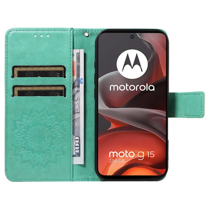 For Motorola Moto G15 4G Leather Wallet Case Sunflower Imprinted Phone Cover