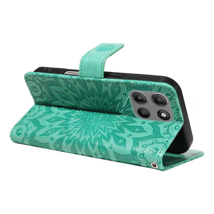 For Motorola Moto G15 4G Leather Wallet Case Sunflower Imprinted Phone Cover