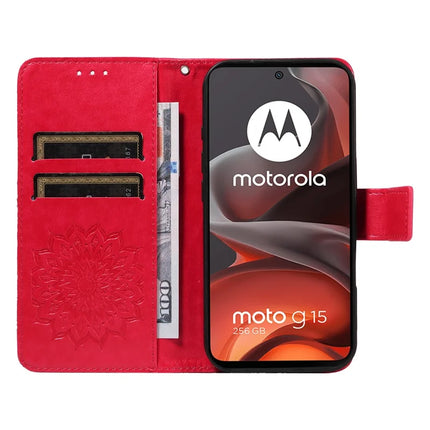 For Motorola Moto G15 4G Leather Wallet Case Sunflower Imprinted Phone Cover