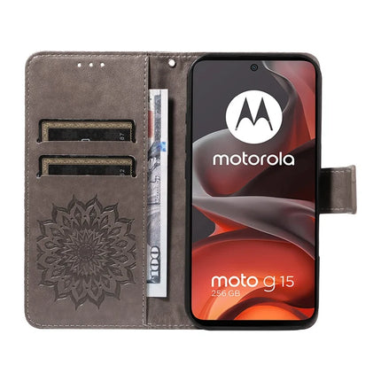 For Motorola Moto G15 4G Leather Wallet Case Sunflower Imprinted Phone Cover