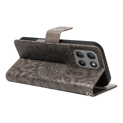 For Motorola Moto G15 4G Leather Wallet Case Sunflower Imprinted Phone Cover
