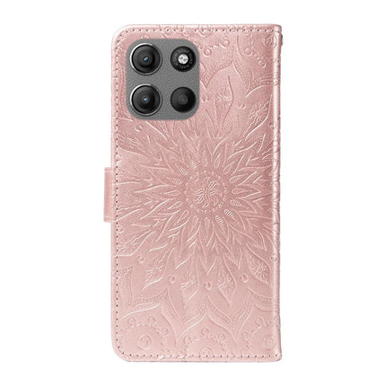 For Motorola Moto G15 4G Leather Wallet Case Sunflower Imprinted Phone Cover -  Rose Gold