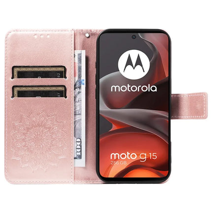 For Motorola Moto G15 4G Leather Wallet Case Sunflower Imprinted Phone Cover -  Rose Gold