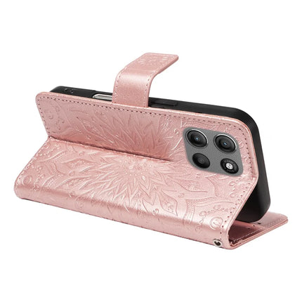 For Motorola Moto G15 4G Leather Wallet Case Sunflower Imprinted Phone Cover -  Rose Gold