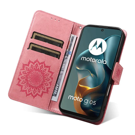 For Motorola Moto G05 4G Leather Wallet Case Sunflower Imprinted Phone Cover