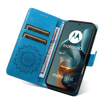 For Motorola Moto G05 4G Leather Wallet Case Sunflower Imprinted Phone Cover