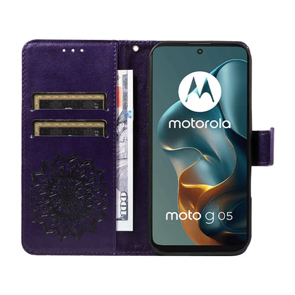 For Motorola Moto G05 4G Leather Wallet Case Sunflower Imprinted Phone Cover