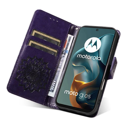 For Motorola Moto G05 4G Leather Wallet Case Sunflower Imprinted Phone Cover