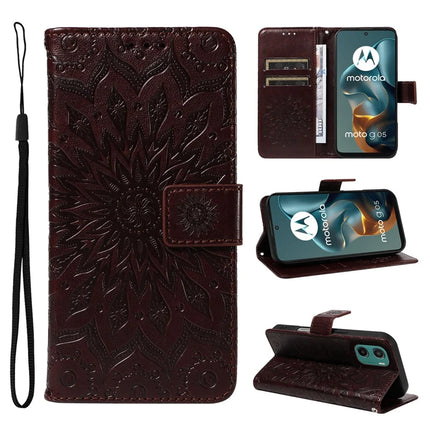 For Motorola Moto G05 4G Leather Wallet Case Sunflower Imprinted Phone Cover - Brown