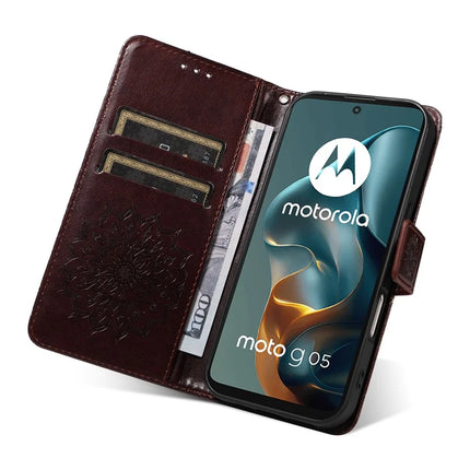 For Motorola Moto G05 4G Leather Wallet Case Sunflower Imprinted Phone Cover