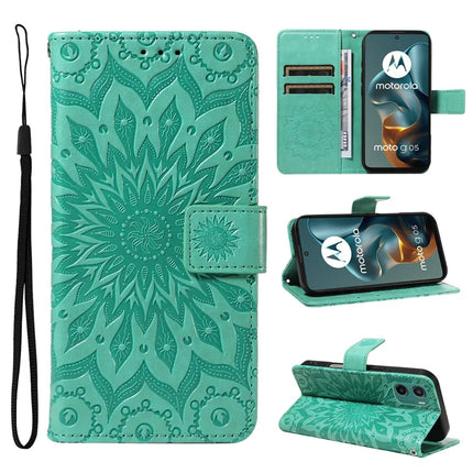 For Motorola Moto G05 4G Leather Wallet Case Sunflower Imprinted Phone Cover - Green