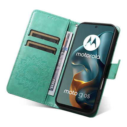 For Motorola Moto G05 4G Leather Wallet Case Sunflower Imprinted Phone Cover