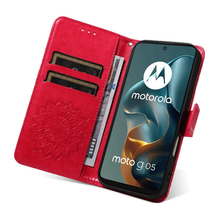For Motorola Moto G05 4G Leather Wallet Case Sunflower Imprinted Phone Cover